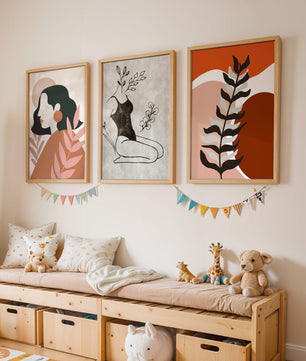 Triptyque d'art minimaliste dans des tons terreux