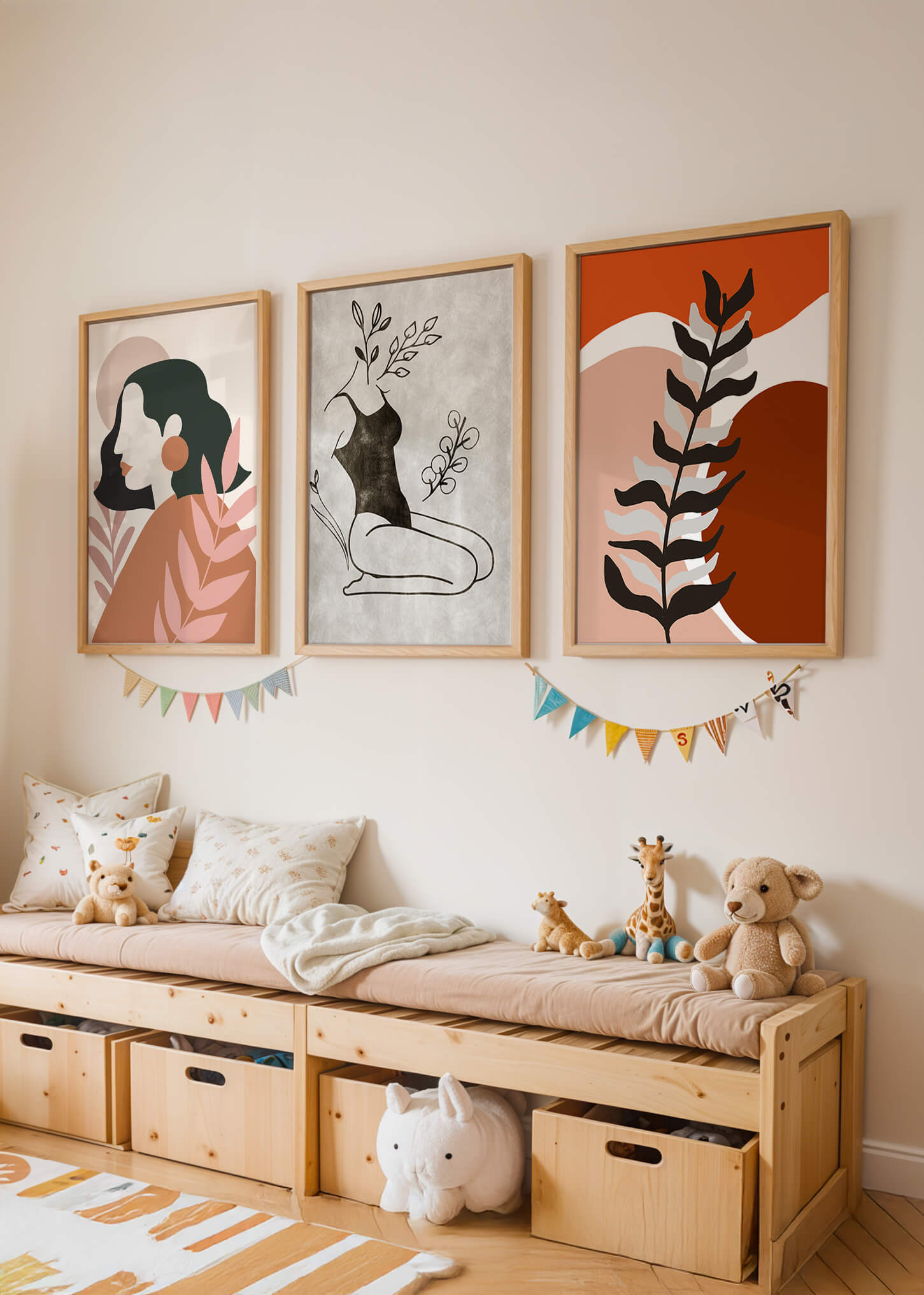 Triptyque d'art minimaliste dans des tons terreux