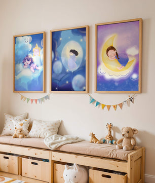 Images enfantines de rêves en couleurs pastel avec lune et nuages