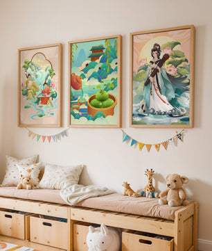 Ensemble d’œuvres d’art de style asiatique sur fond neutre