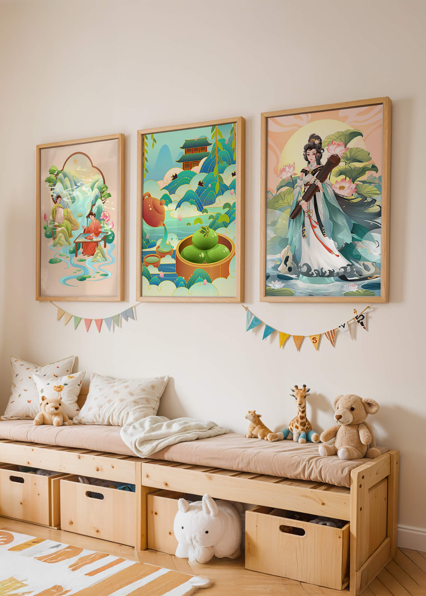 Ensemble d’œuvres d’art de style asiatique sur fond neutre