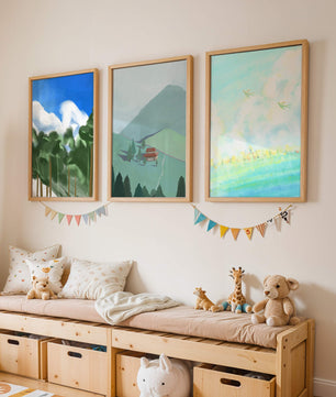 Jeu de trois œuvres d'art de paysage moderne sans cadre