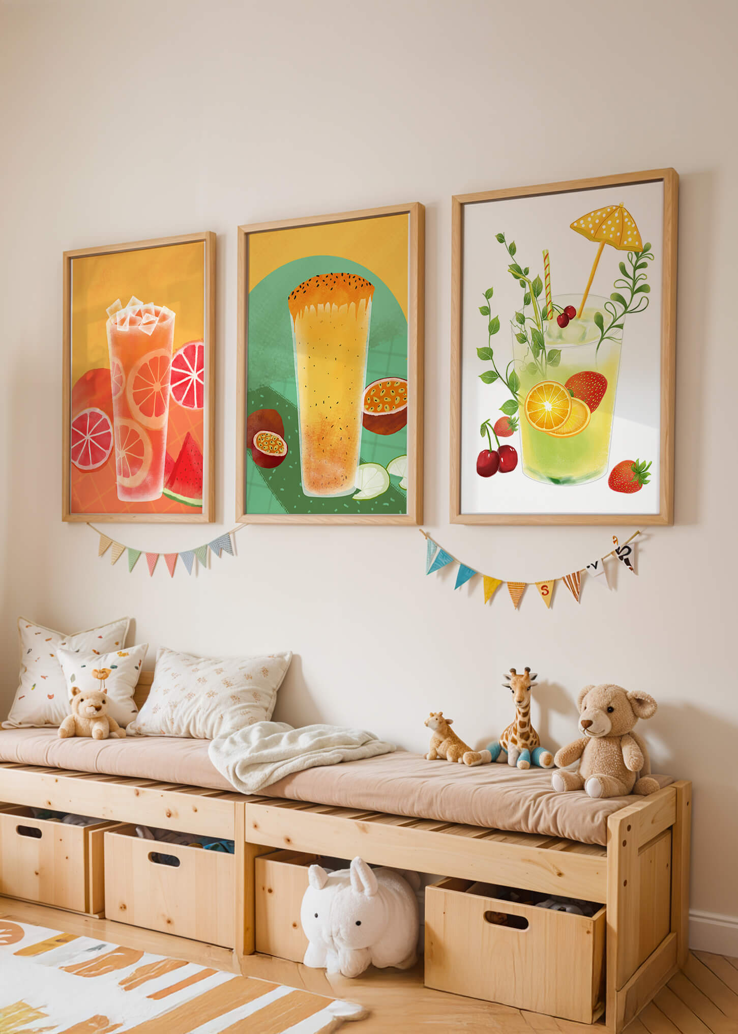 Set moderner tropischer Getränke-Kunstwerke im illustrativen Stil