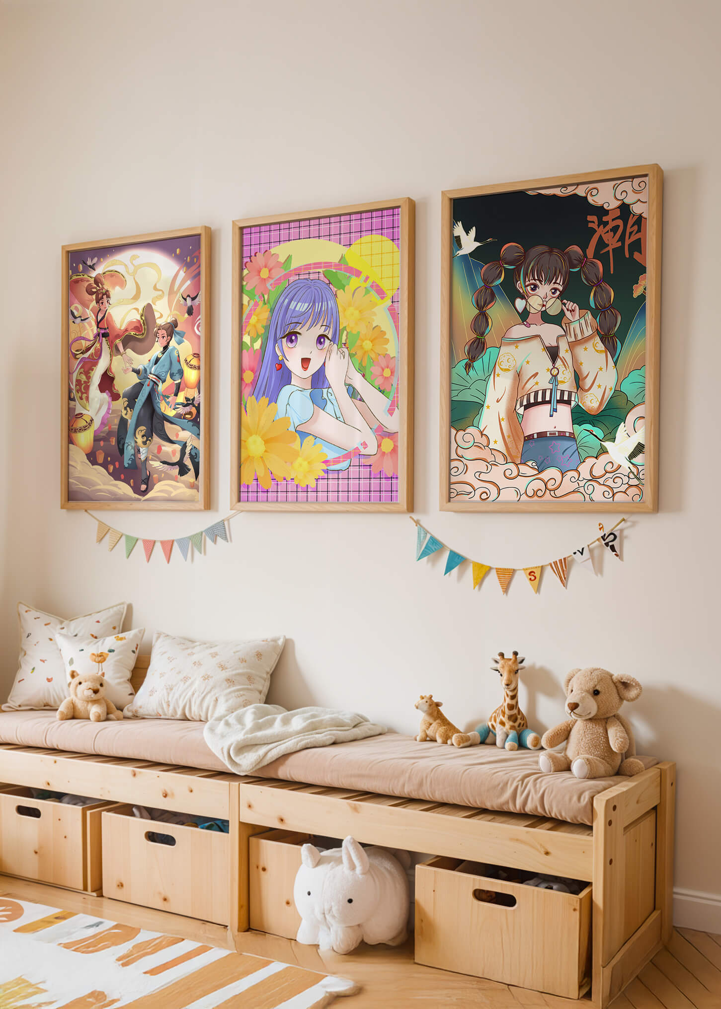 Ensemble d'illustrations d'anime aux designs joyeux et colorés