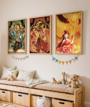 Fantasievolle Illustrationen mit mythologischen Motiven in leuchtenden Farben