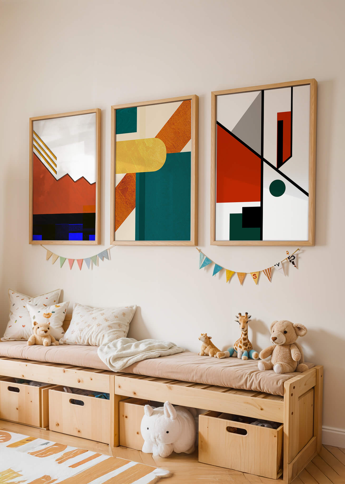 Conjunto De Arte Abstracto Moderno Con Diseños Geométricos Sin Marco