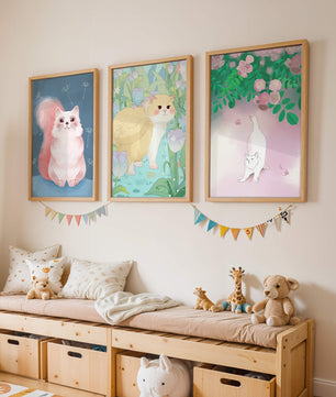 Conjunto De Ilustraciones De Gatos Con Fondos Naturales