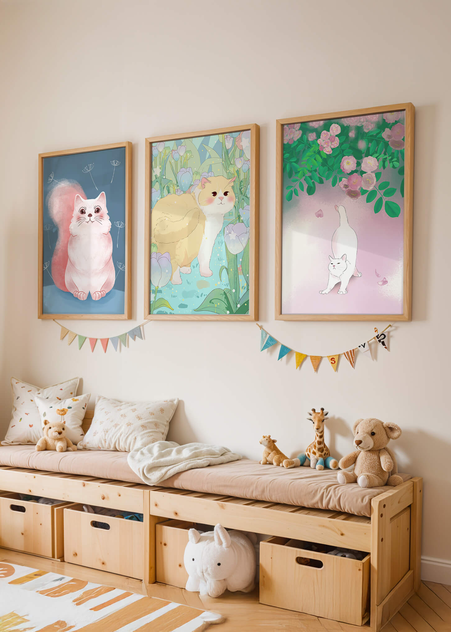 Conjunto De Ilustraciones De Gatos Con Fondos Naturales