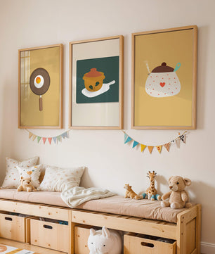 Trio de tableaux de cuisine aux motifs minimalistes et modernes