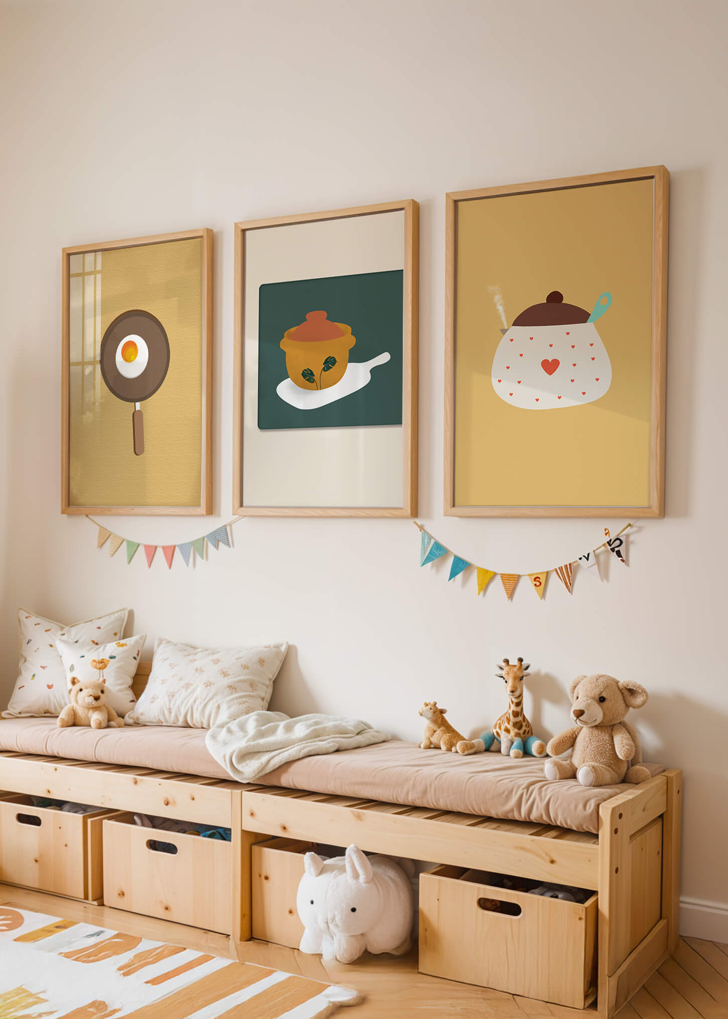 Trio de tableaux de cuisine aux motifs minimalistes et modernes
