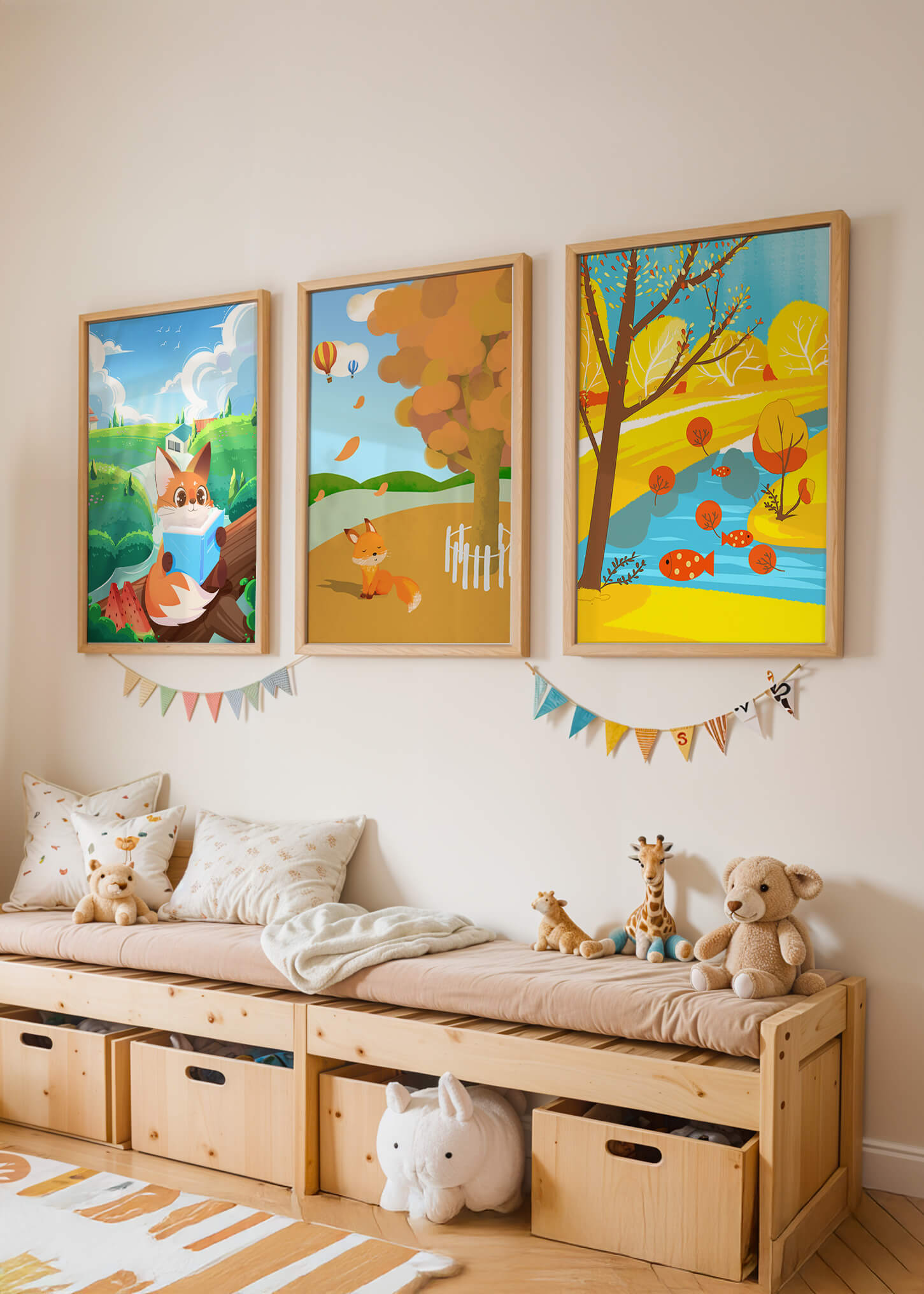 Conjunto de Ilustraciones de Zorros en Paisajes Naturales