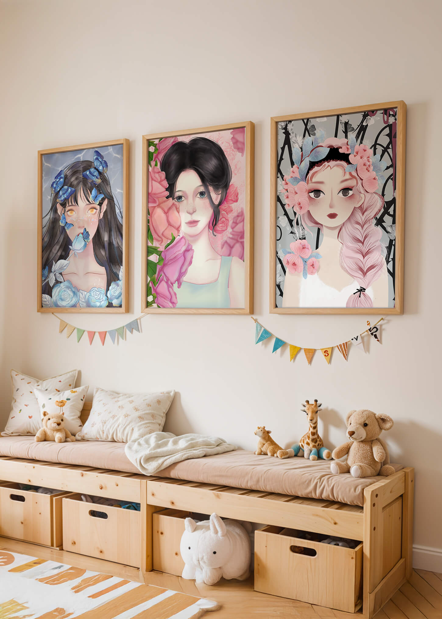 Arte De Mujeres Con Flores En Lienzos De Alta Calidad