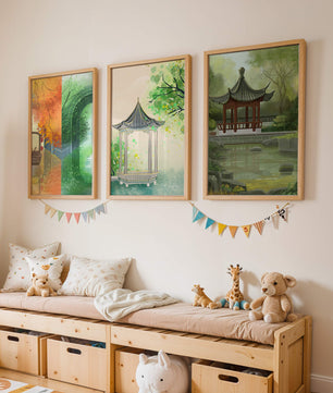 Art de paysages orientaux avec des éléments architecturaux