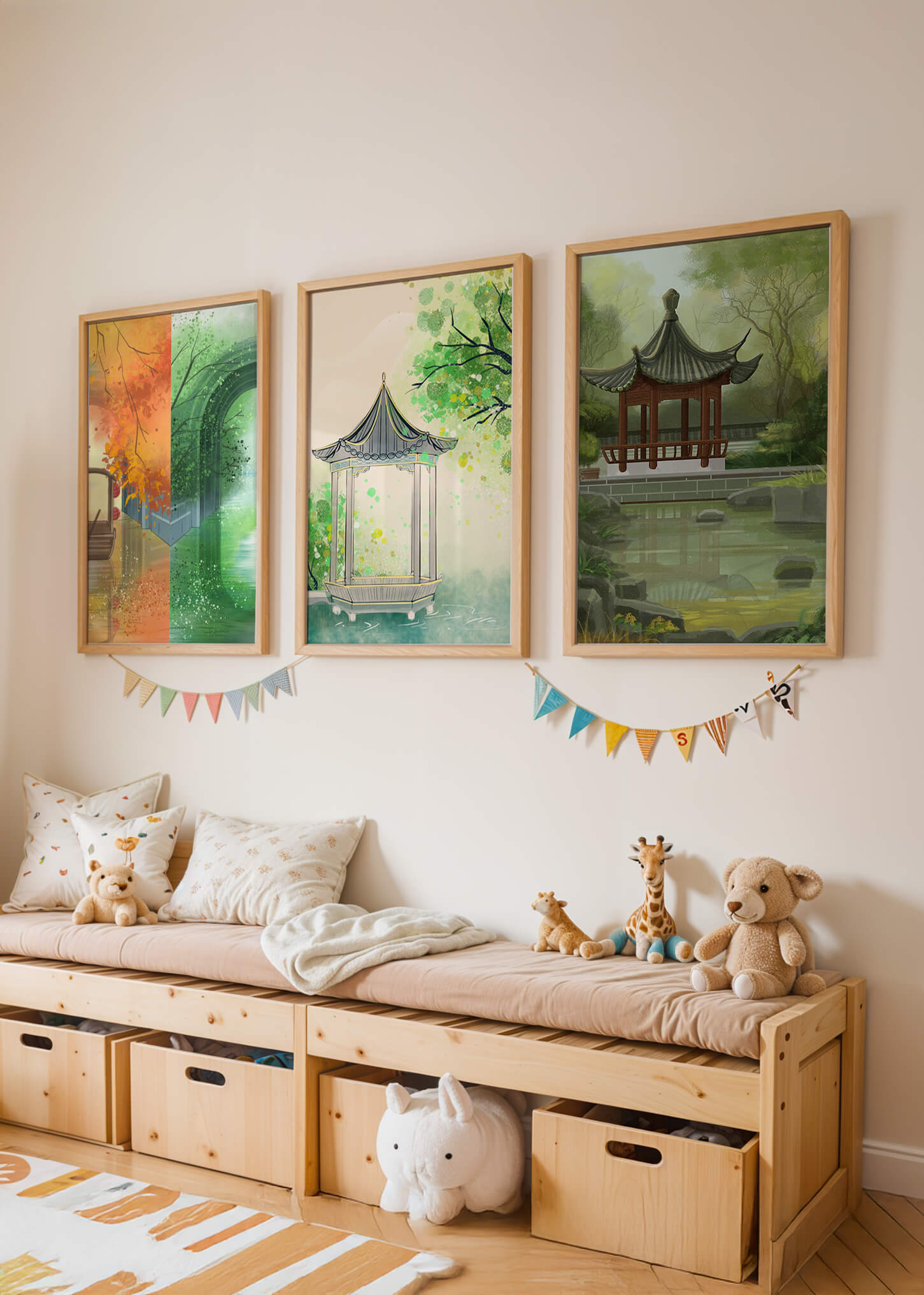 Art de paysages orientaux avec des éléments architecturaux