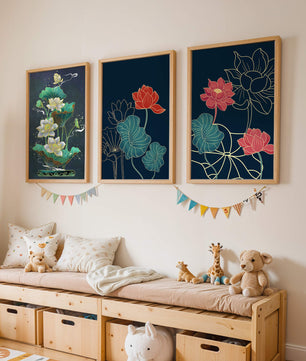 Ensemble d’impressions artistiques de fleurs de lotus dans différents styles
