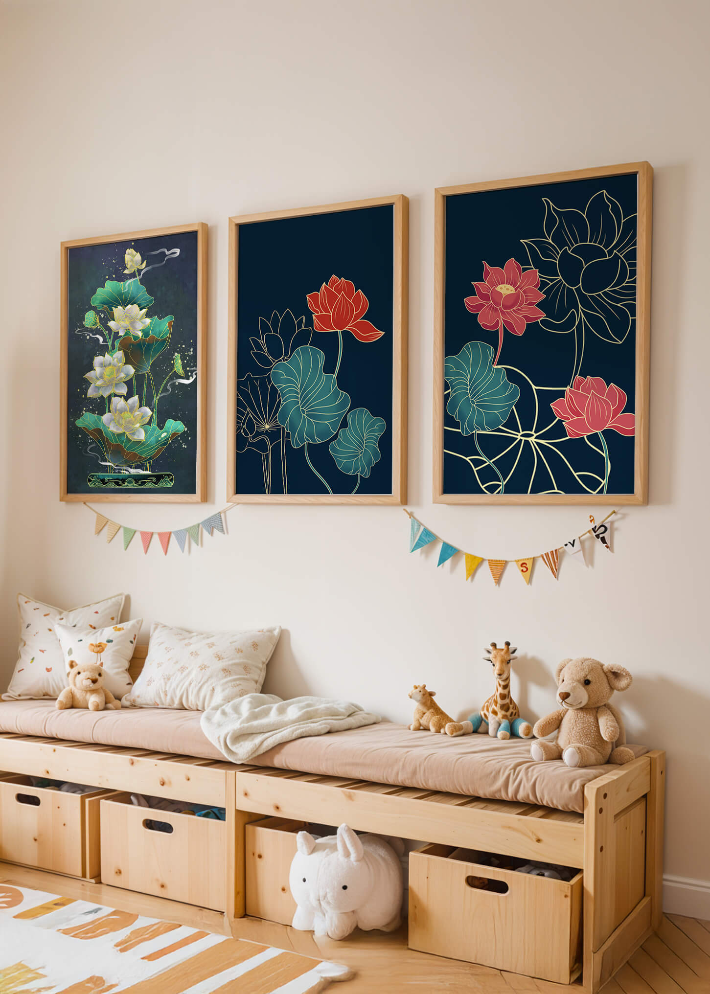 Ensemble d’impressions artistiques de fleurs de lotus dans différents styles