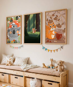 Triptyque d’Animaux de la Forêt en Style Enfantin