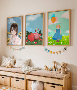 Tríptico de Ilustraciones en Marcos de Madera
