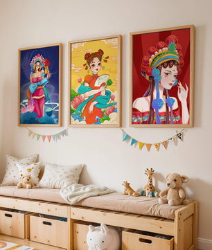 Illustrations de style asiatique avec des femmes en robes traditionnelles
