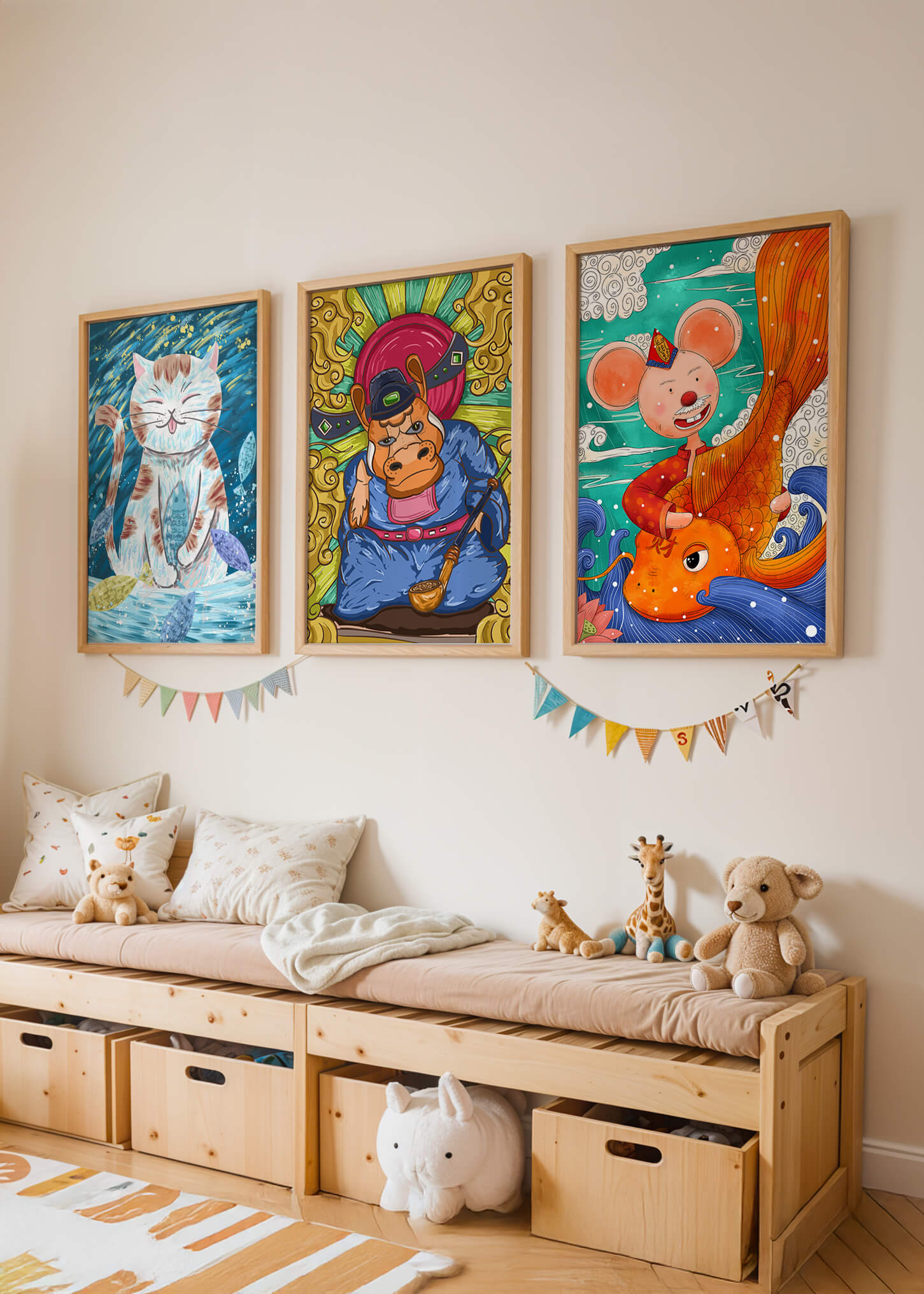 Ensemble d'illustrations d'animaux au style fantastique