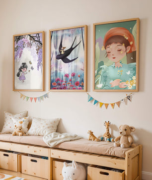 Décoration pour enfants : ensemble d'illustrations de filles et de nature