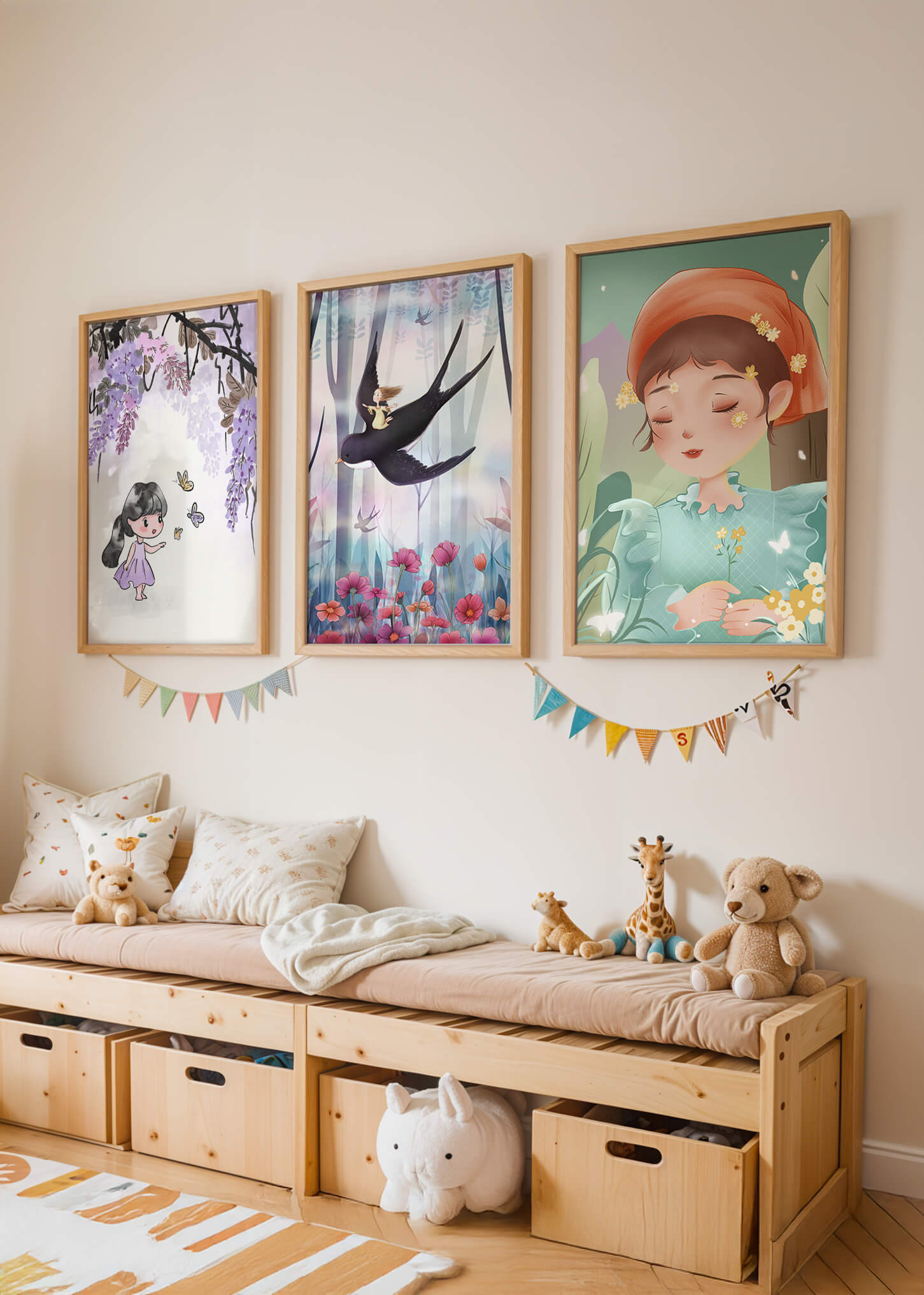 Décoration pour enfants : ensemble d'illustrations de filles et de nature