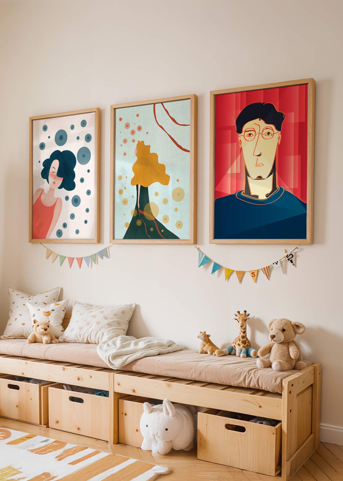 Triptyque d'art moderne avec impressions originales colorées