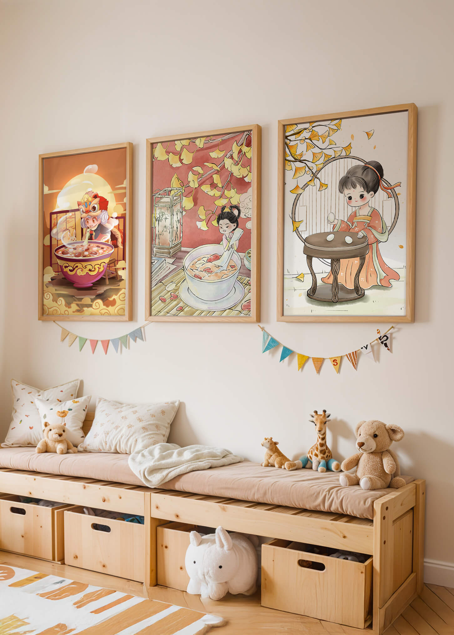 Ilustraciones Animadas de Niños en Ambientes Cálidos y Enmarcados