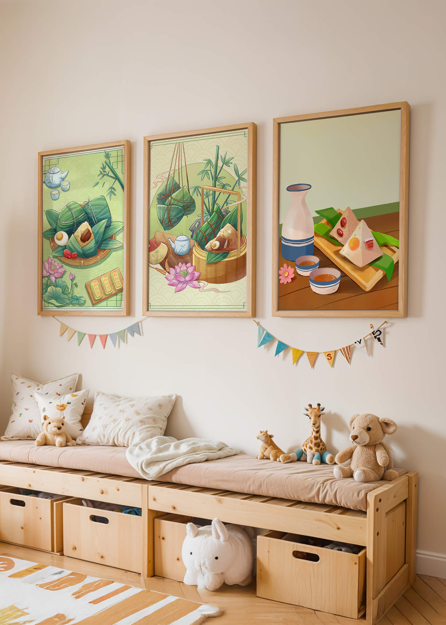 Tableaux d'art inspirés de la culture orientale avec des motifs de nourriture et de nature