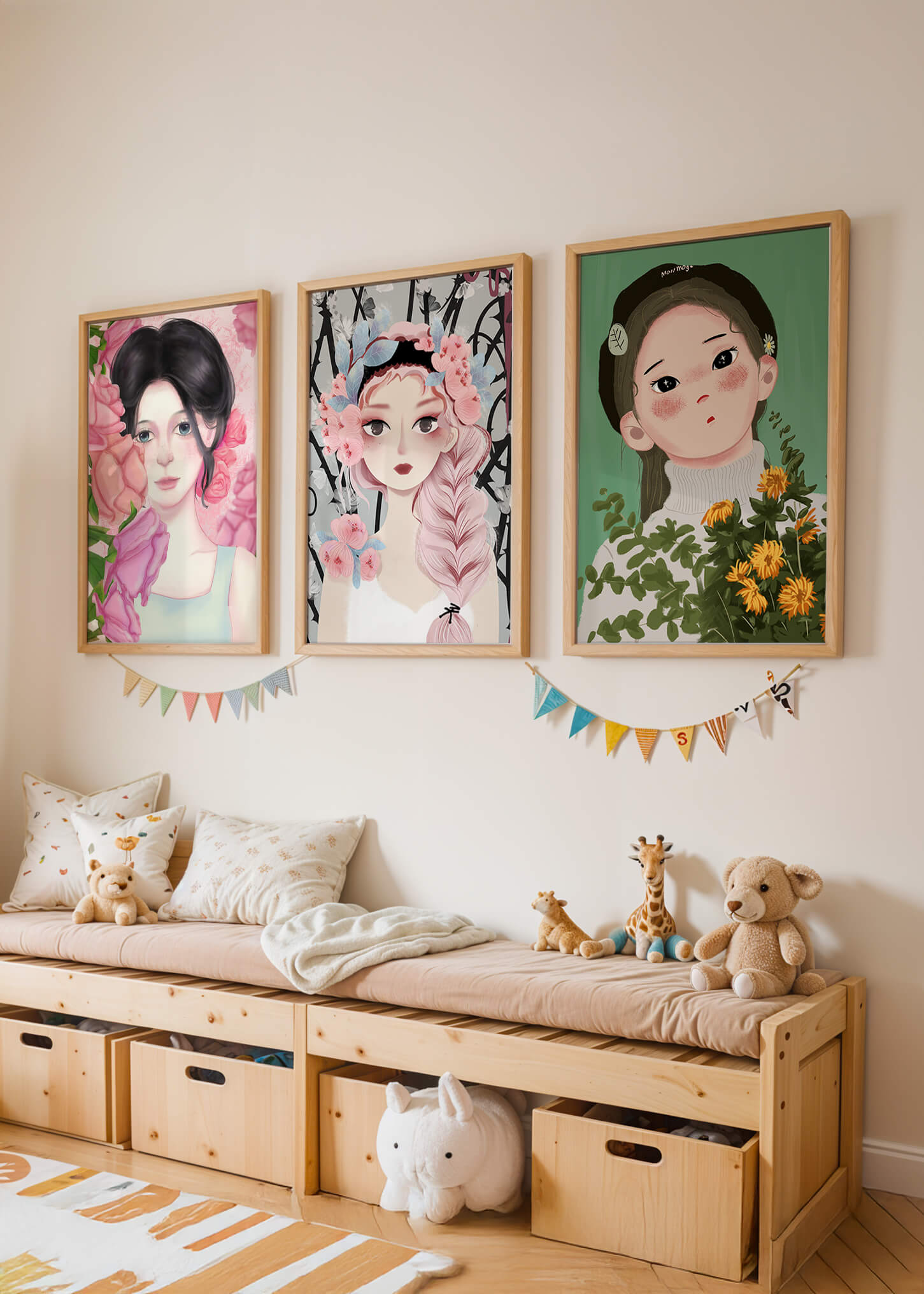 Illustrations de femmes avec des fleurs sur fond clair