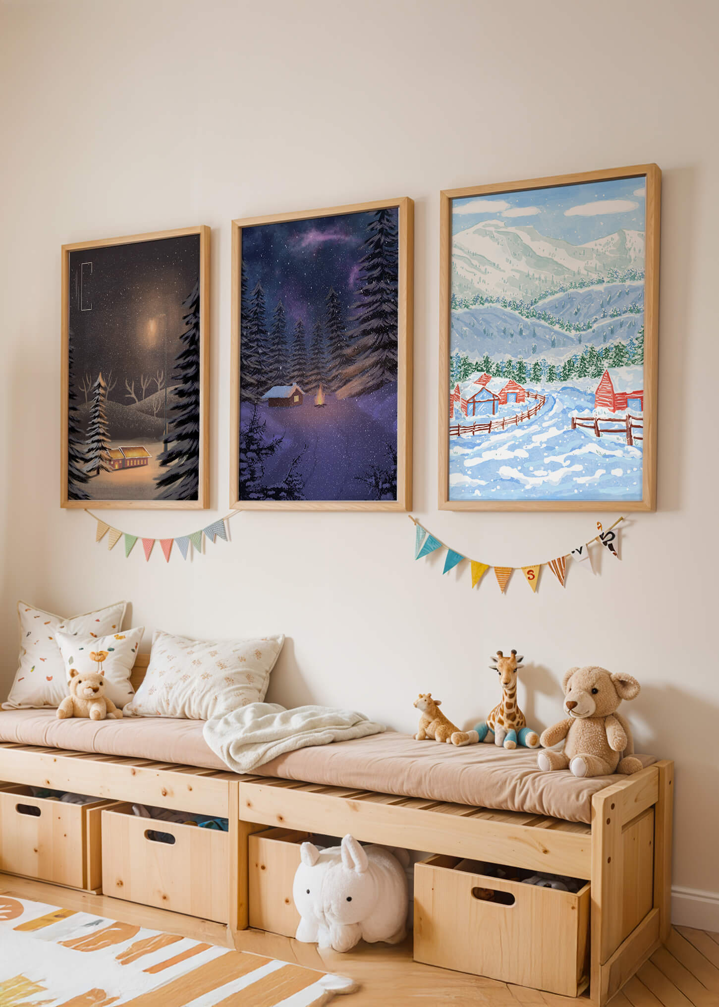 Impresiones De Paisajes Invernales Sin Marco En Un Entorno Elegante