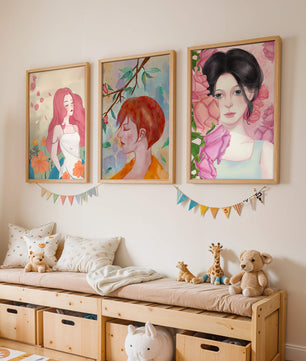 Peintures modernes de femmes avec fleurs en décoration intérieure