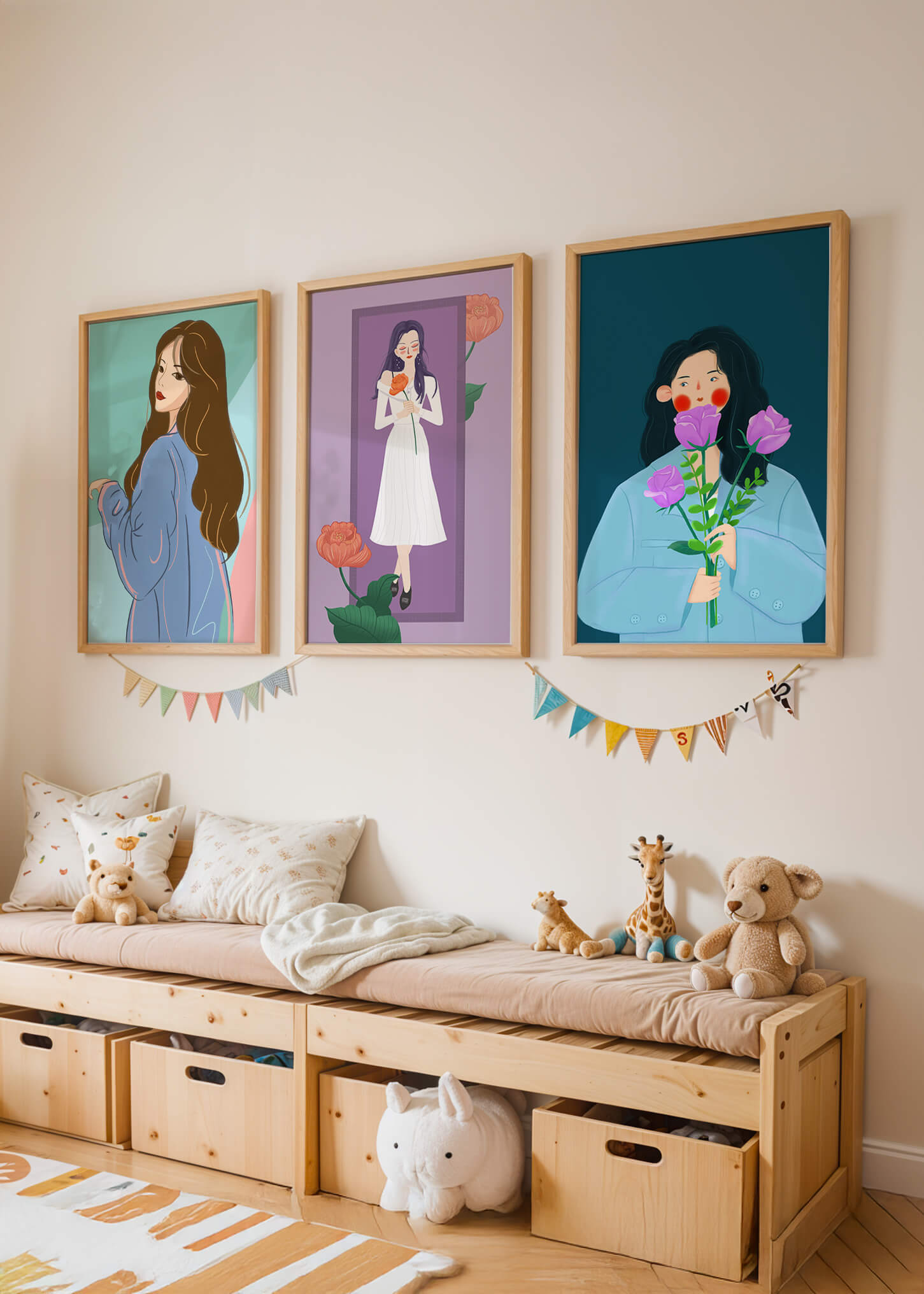 Wanddekoration mit modernen Illustrationen
