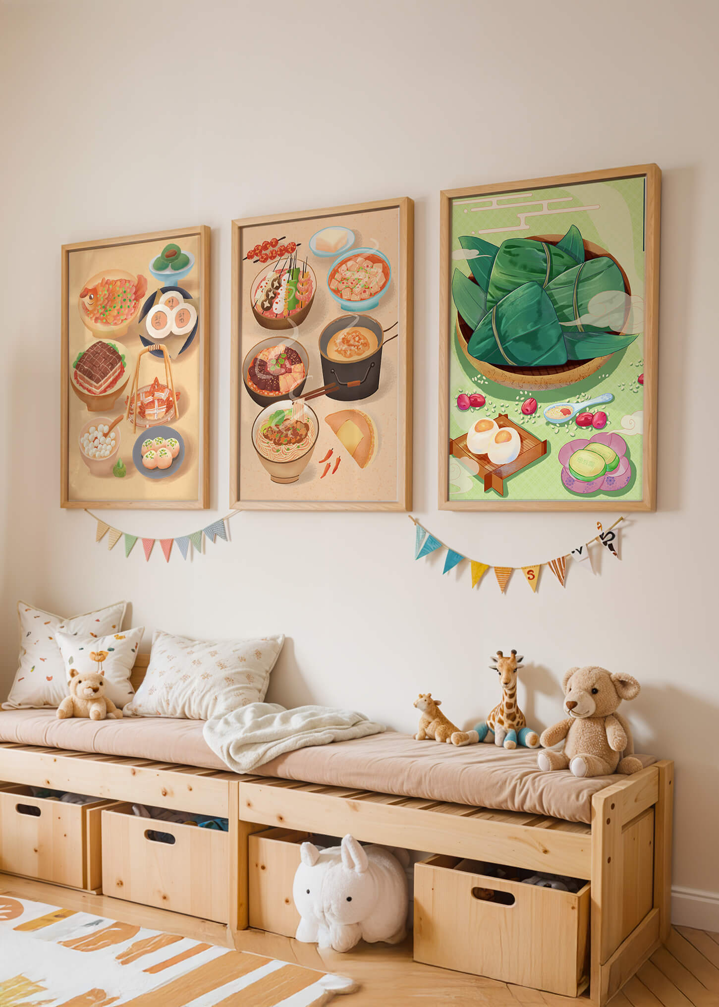 Ilustraciones de Comidas Orientales en Estilo Contemporáneo