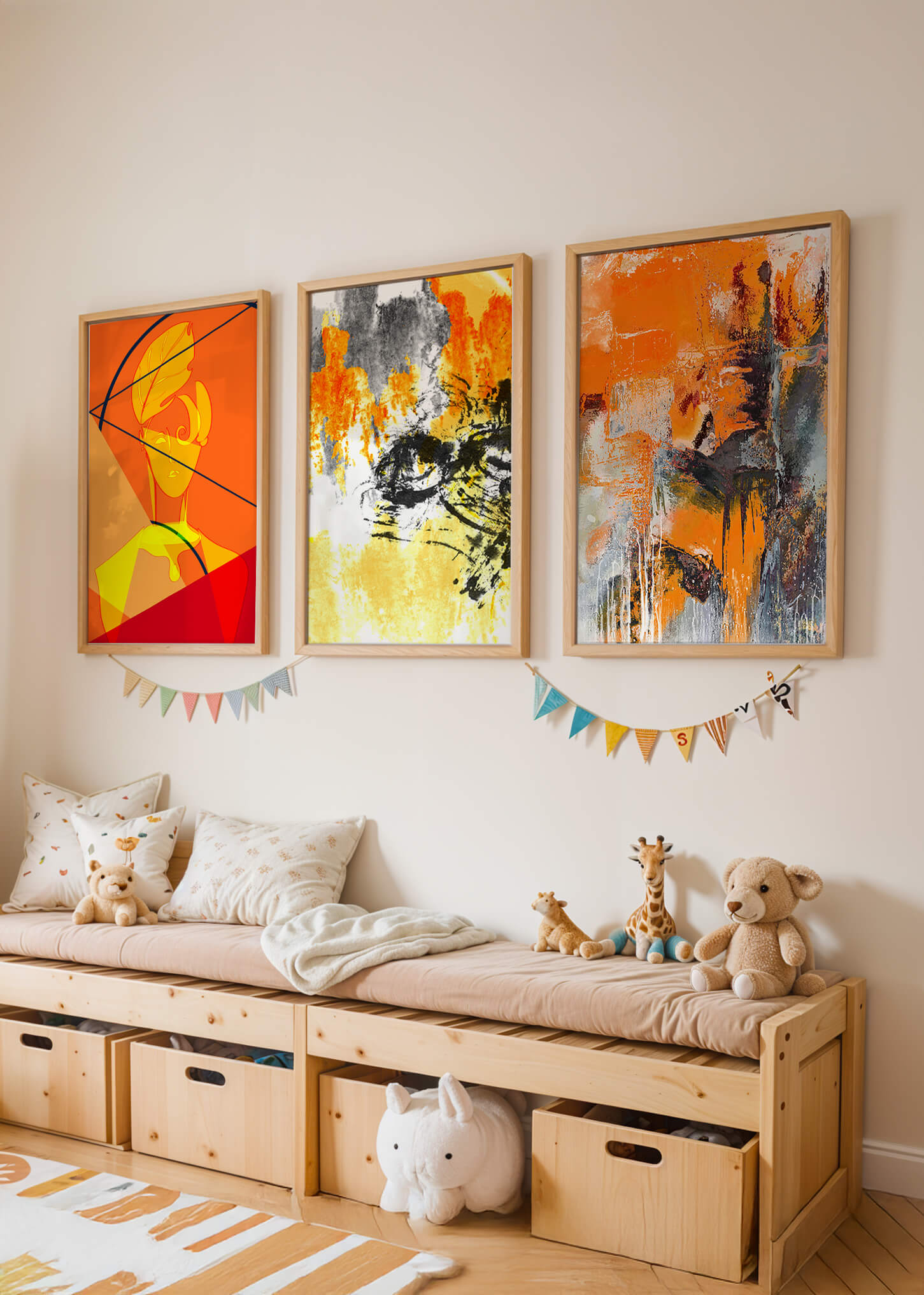 Pinturas Abstractas Modernas en Tonos Anaranjados