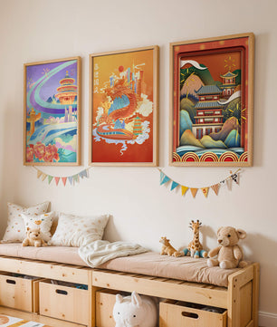 Piezas de Arte Cultural con Elementos Asiáticos y Motivos Tradicionales