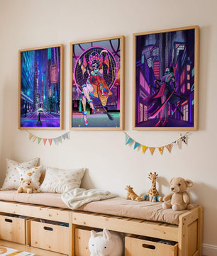 Neon-Futuristisches Triptychon rahmenlos