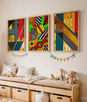 Composition d'art abstrait avec des éléments géométriques et dorés