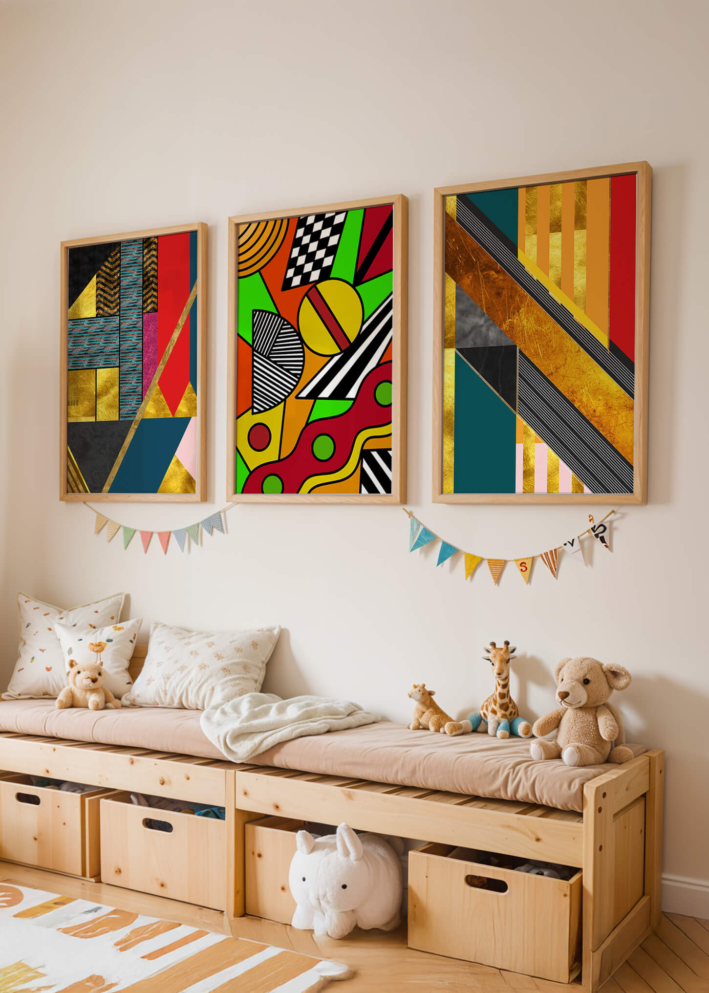 Composición De Arte Abstracto Con Elementos Geométricos Y Dorados