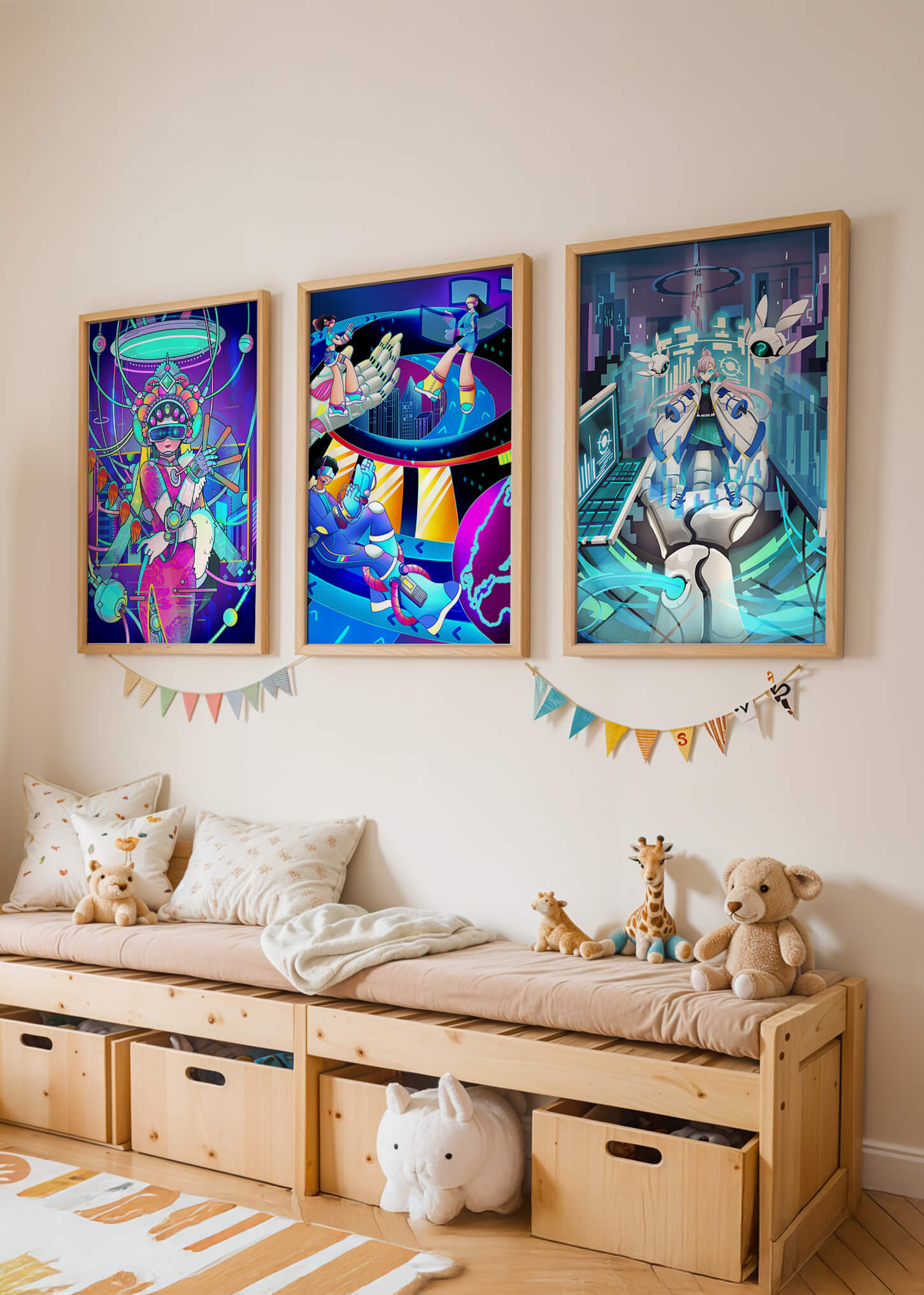 Obras de Arte de Ciencia Ficción con Diseño Futurista y Colores Vivos