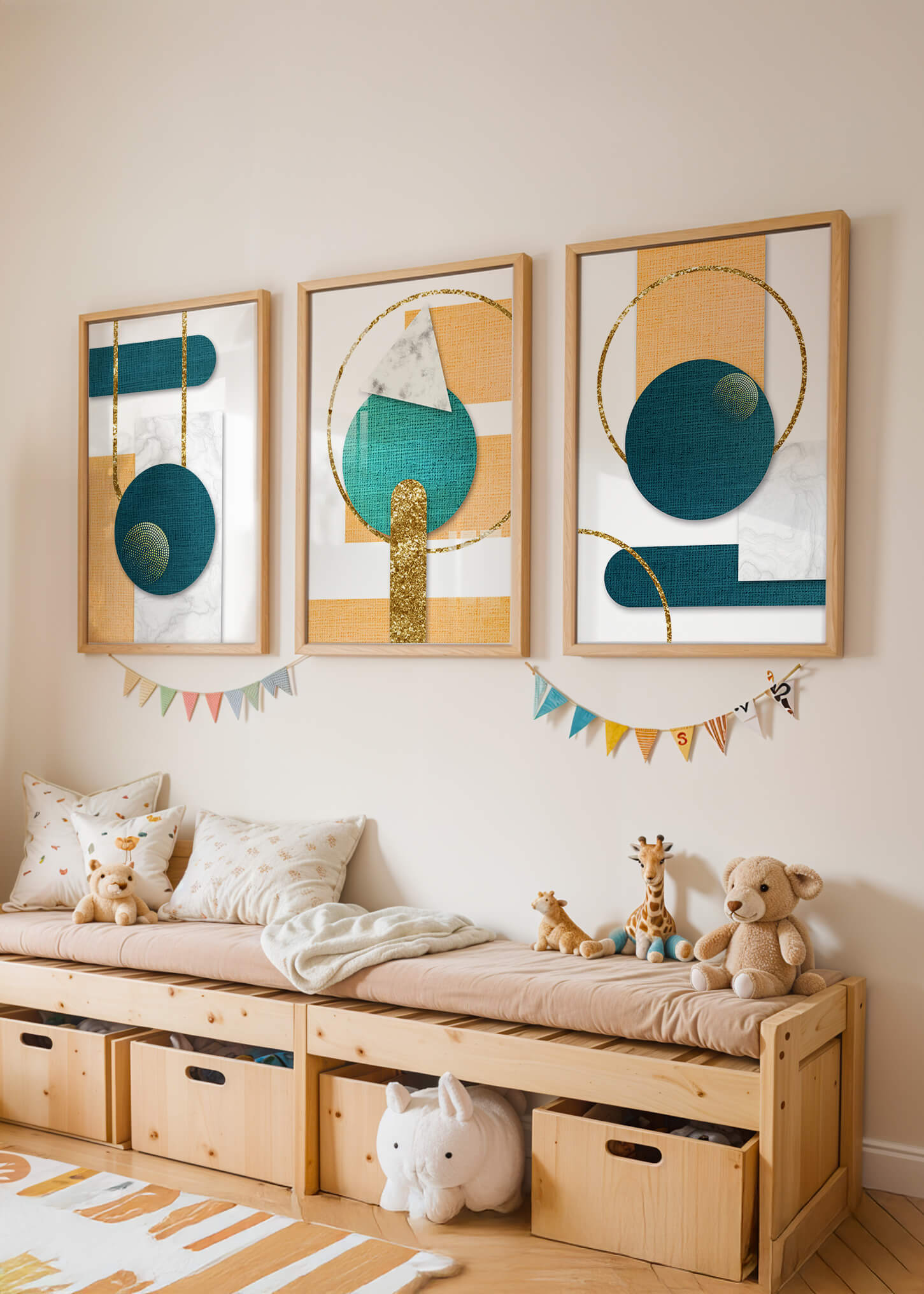 Art géométrique abstrait avec finition dorée