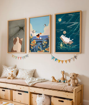 Triptyque d’Art avec Animaux et Paysages Illustrés