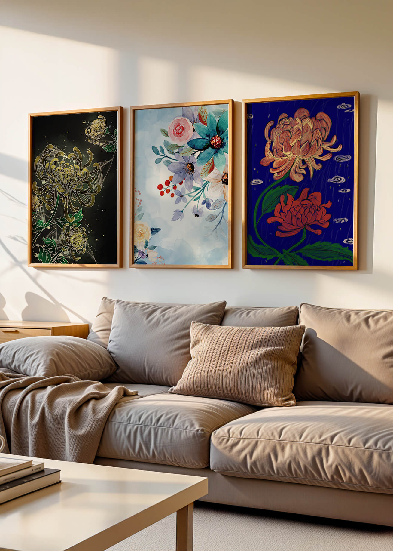 Pinturas Florales Sin Marco en Interiores Modernos