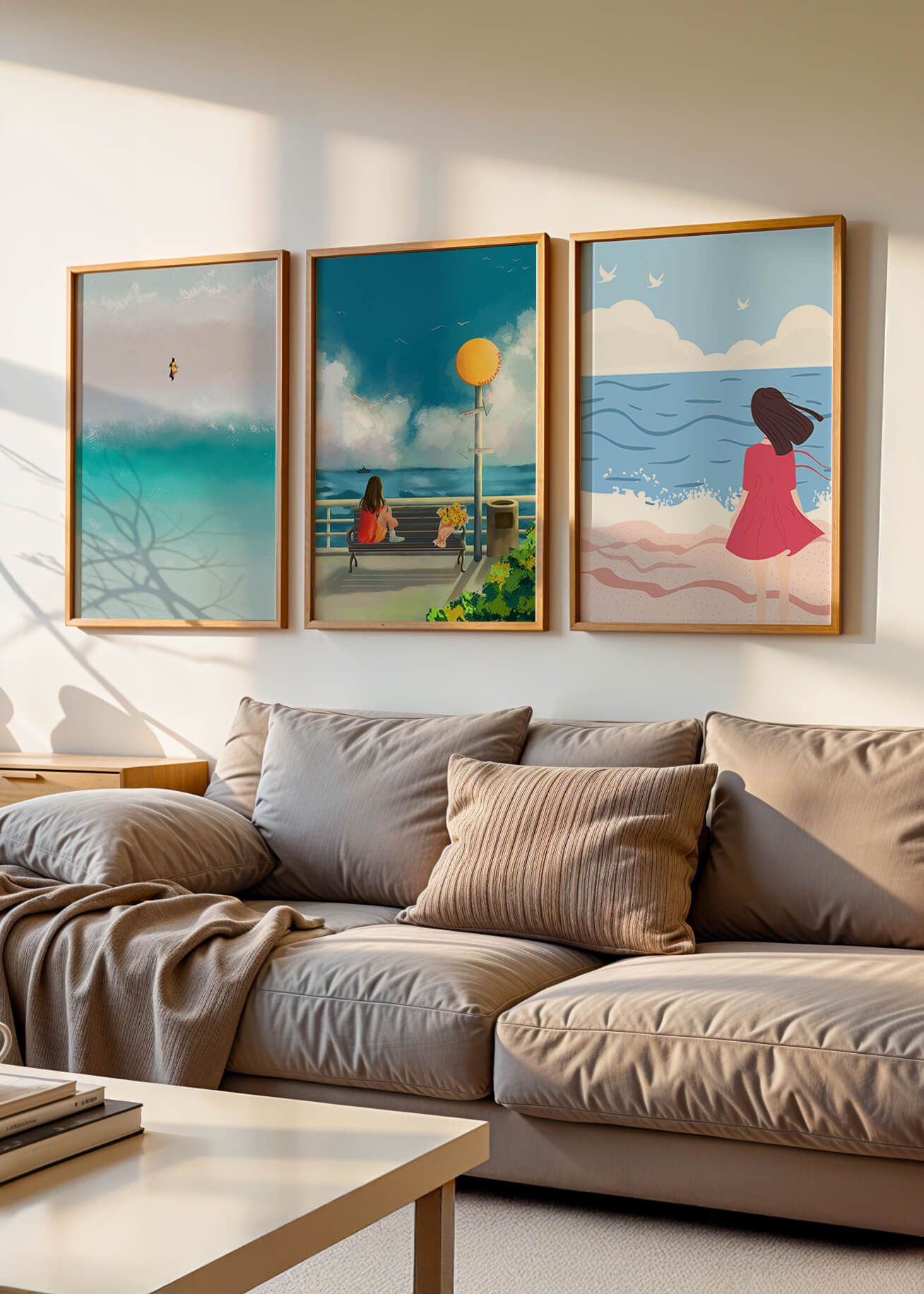 Cuadros Minimalistas de Playa y Mar con Personajes