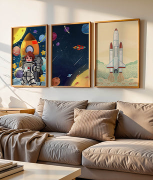 Astronautes et vaisseaux spatiaux dans des illustrations modernes
