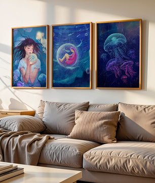 Ensemble de toiles avec illustrations de méduses et de personnages