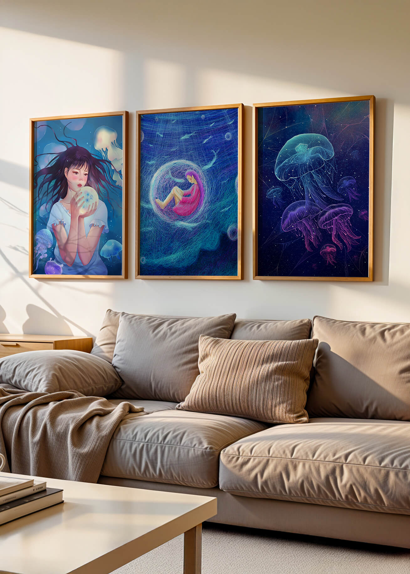 Conjunto de Lienzos con Ilustraciones de Medusas y Personajes