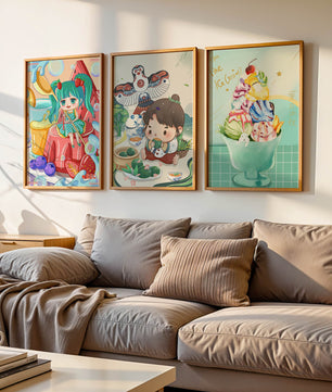 Illustrations d’art coloré avec des personnages animés et un design moderne