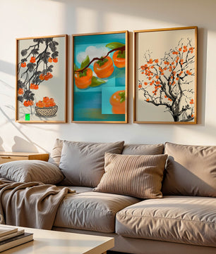 Tableaux avec motifs de kakis dans des tons orange et bleu