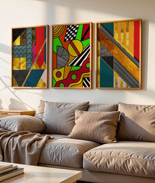 Composition d'art abstrait avec des éléments géométriques et dorés
